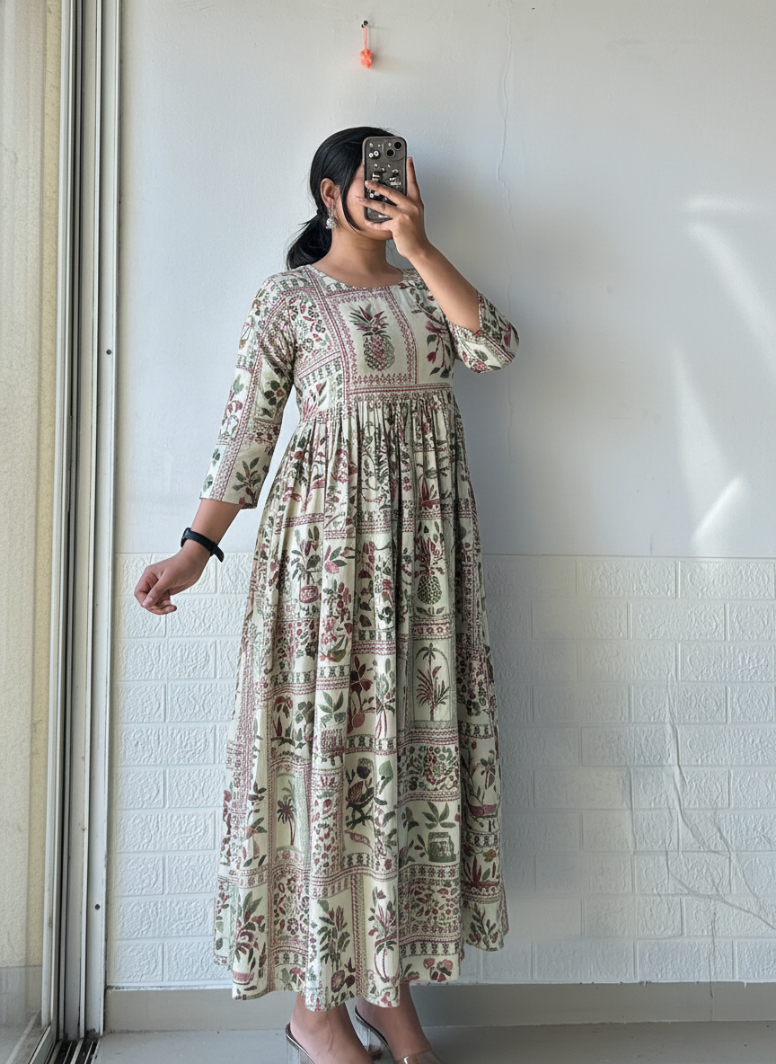 Pink Pineapple Blossom Pleated Anarkali Dress