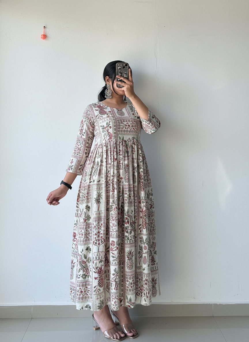 Pink Pineapple Blossom Pleated Anarkali Dress