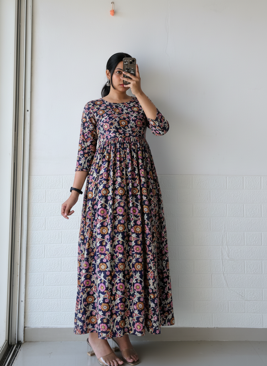 Bagru Floral Jaal Anarkali Dress