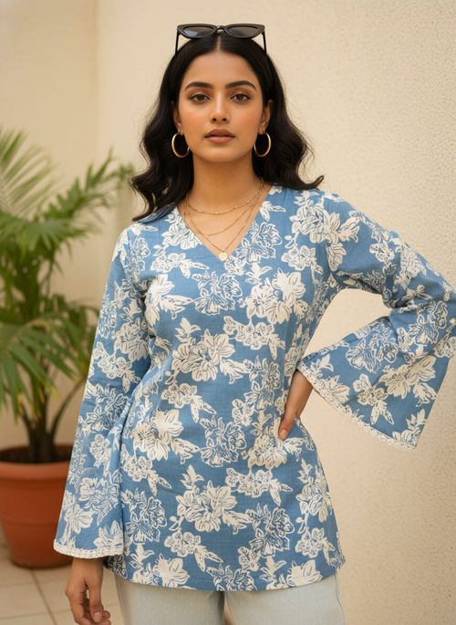 Blue Lily Charm  Short Kurti