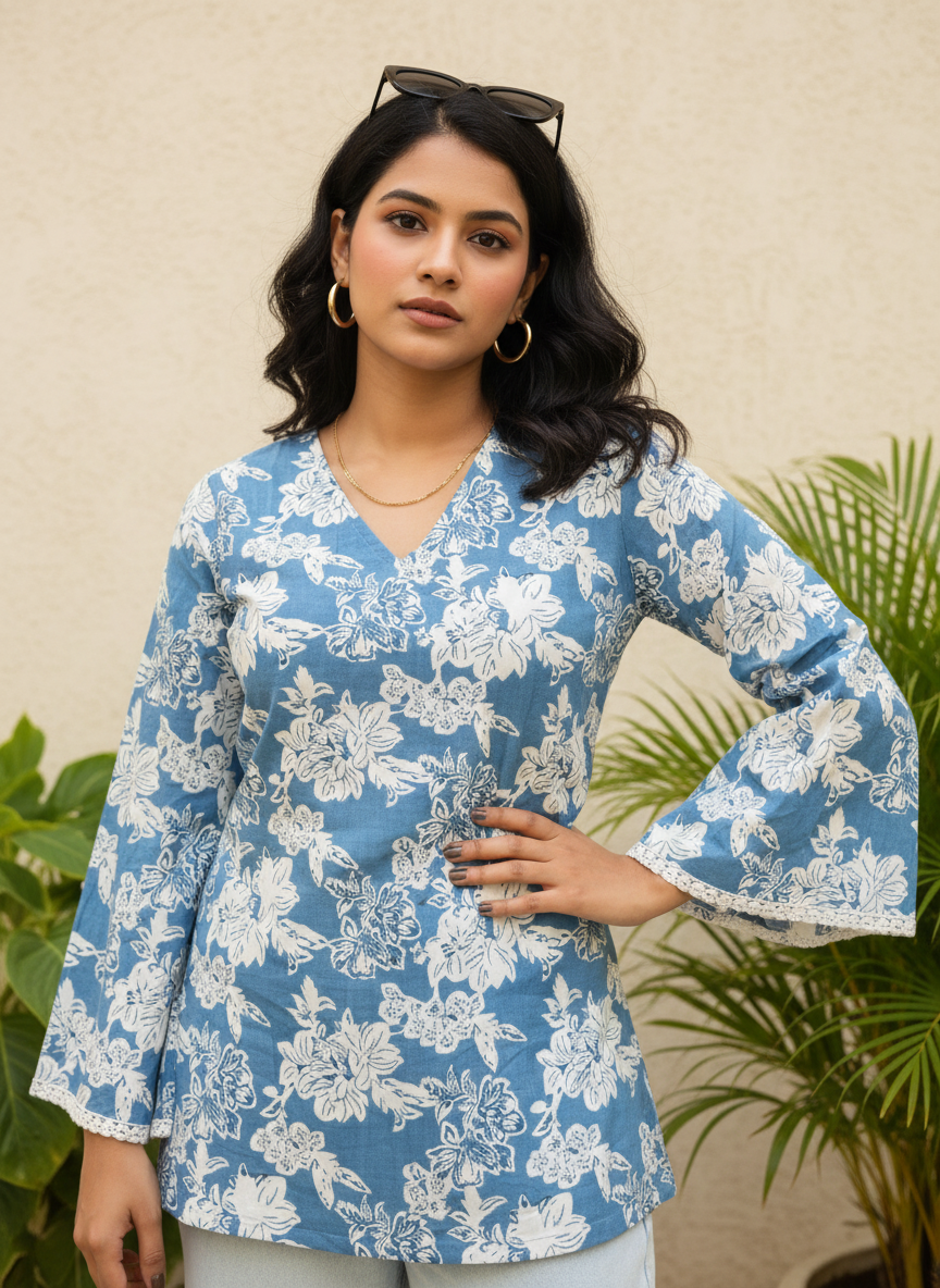 Blue Lily Charm  Short Kurti