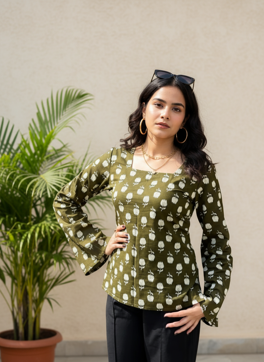 Olive Tulip  Short Kurti