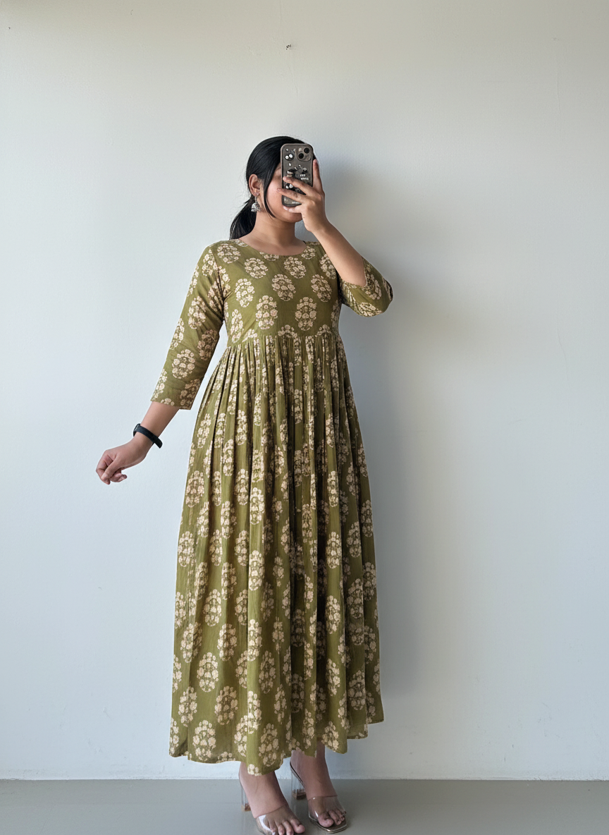 Boota Pleated Anarkali Dress