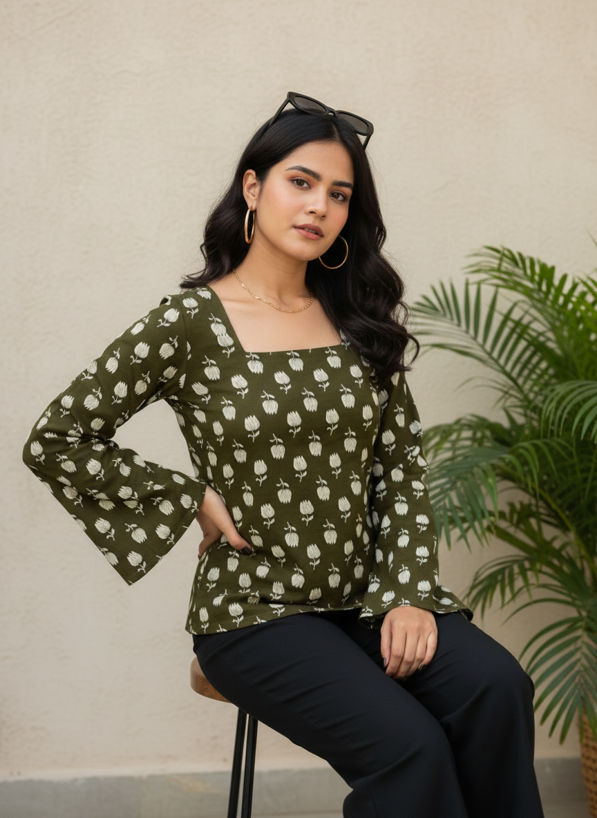 Olive Tulip  Short Kurti