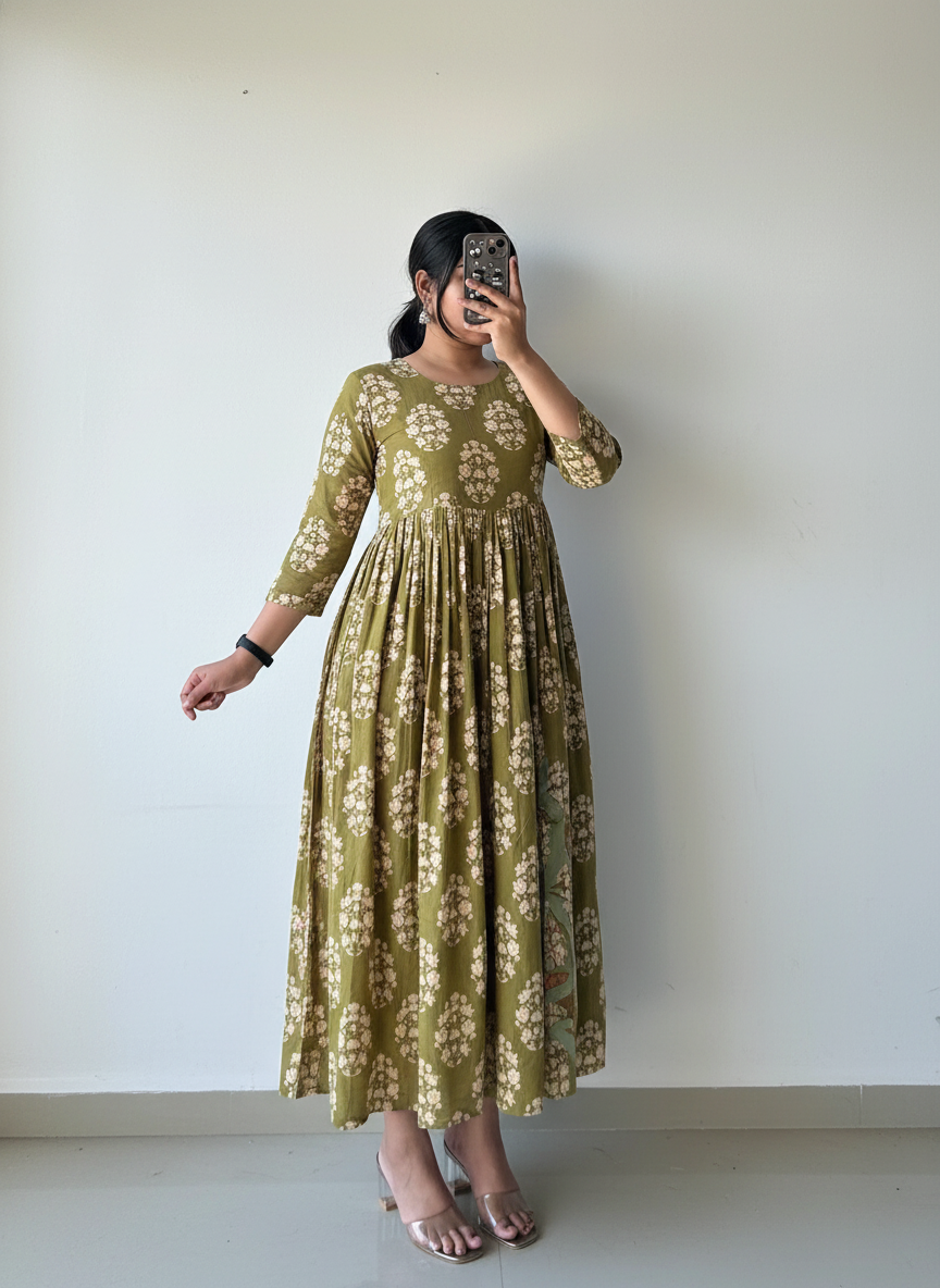 Boota Pleated Anarkali Dress