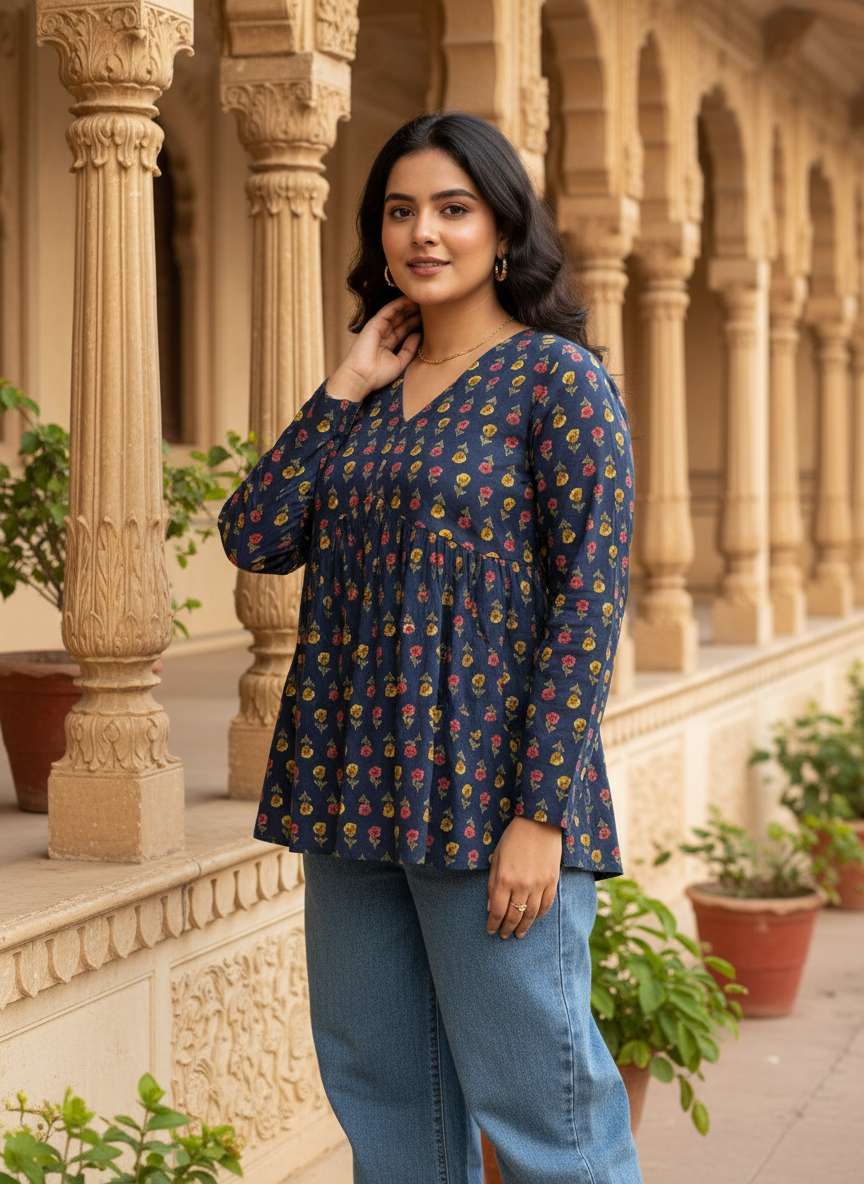 Midnight Meadow Peplum Kurti