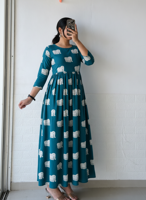 Teal Elephant Anarkali Dress
