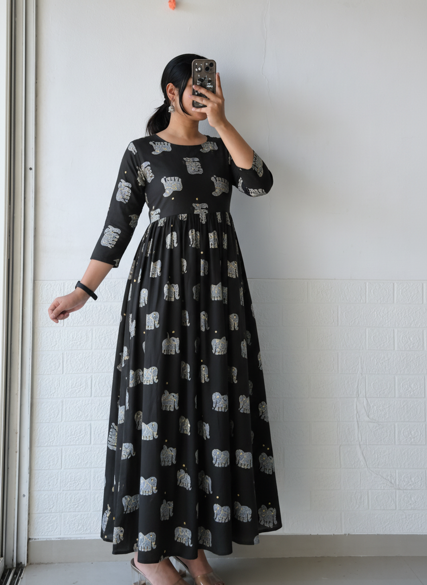 Black Elephant Anarkali Dress
