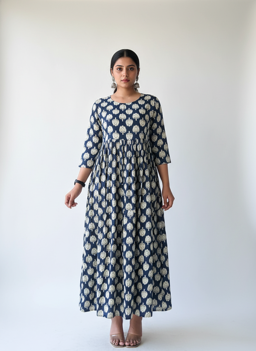 Blue Pleated Anarkali Dress