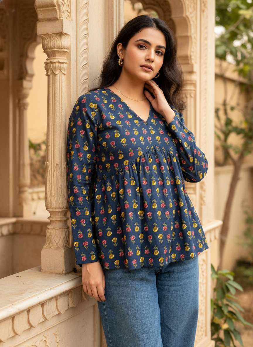 Midnight Meadow Peplum Kurti