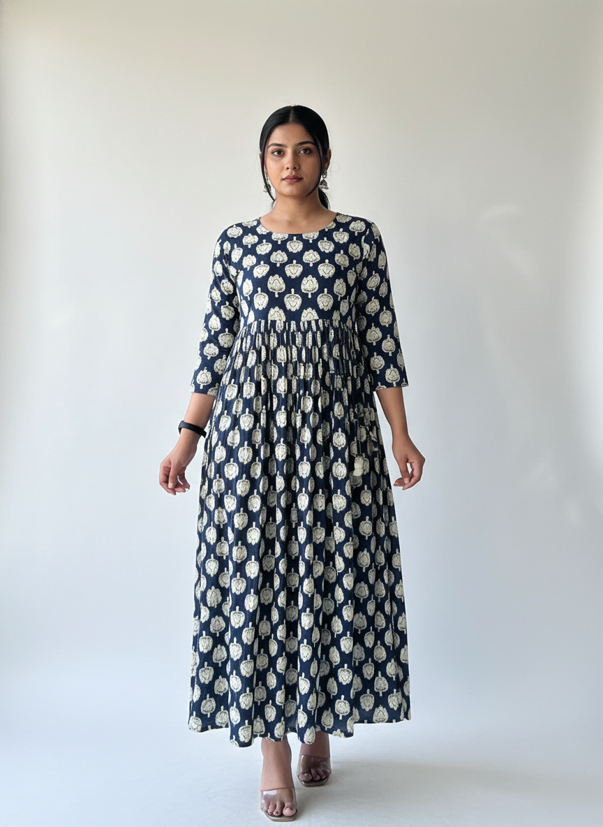 Blue Pleated Anarkali Dress