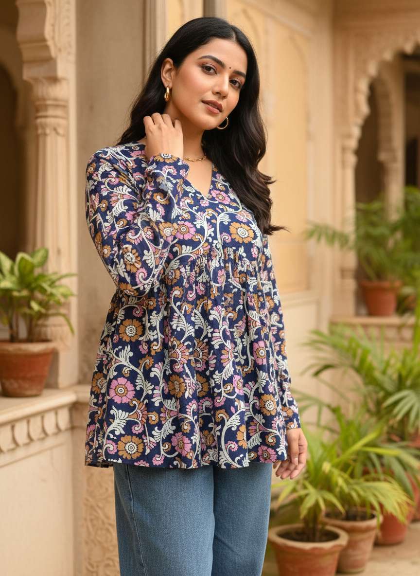 Indigo Garden Peplum Kurti