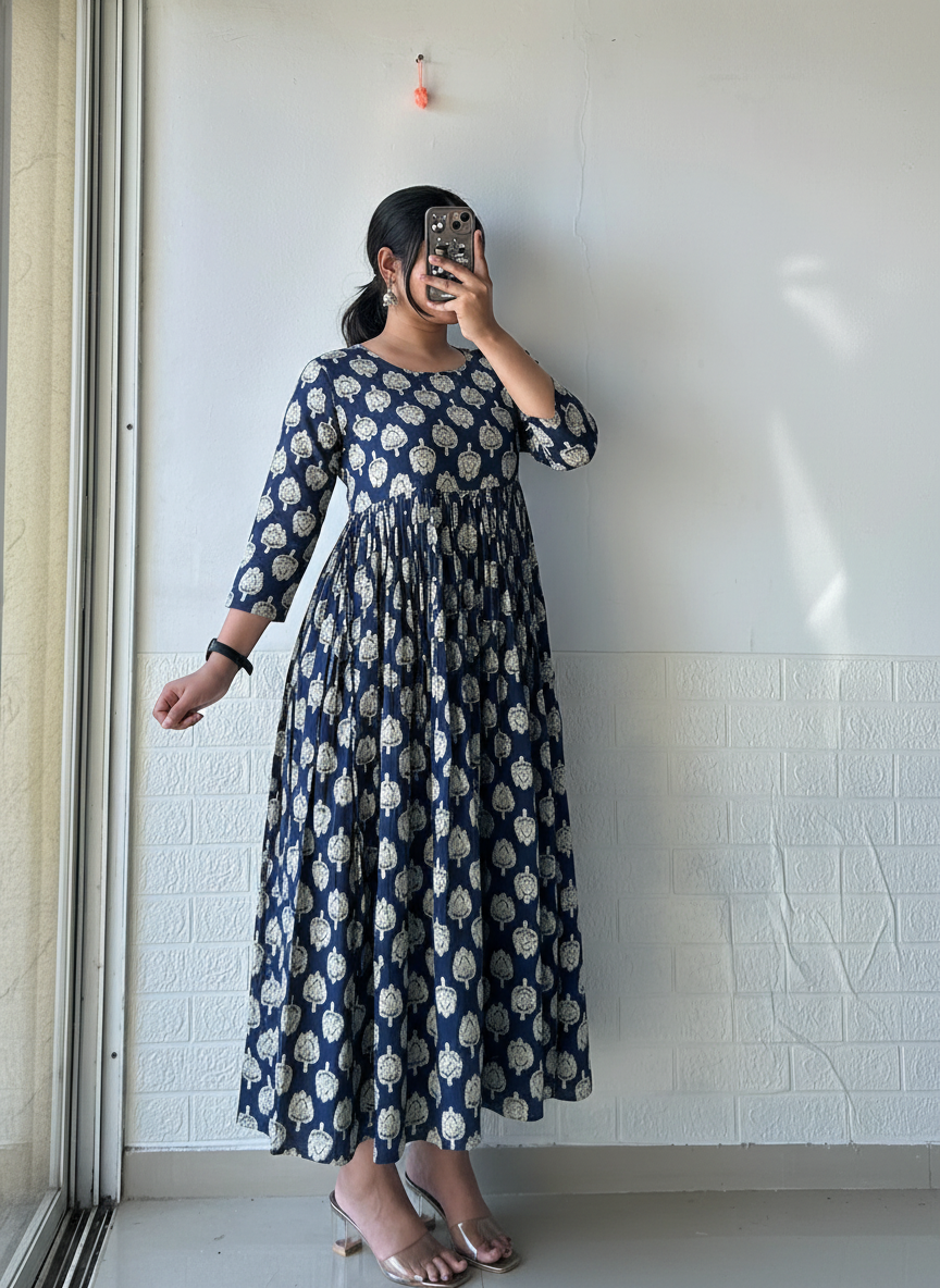 Blue Pleated Anarkali Dress