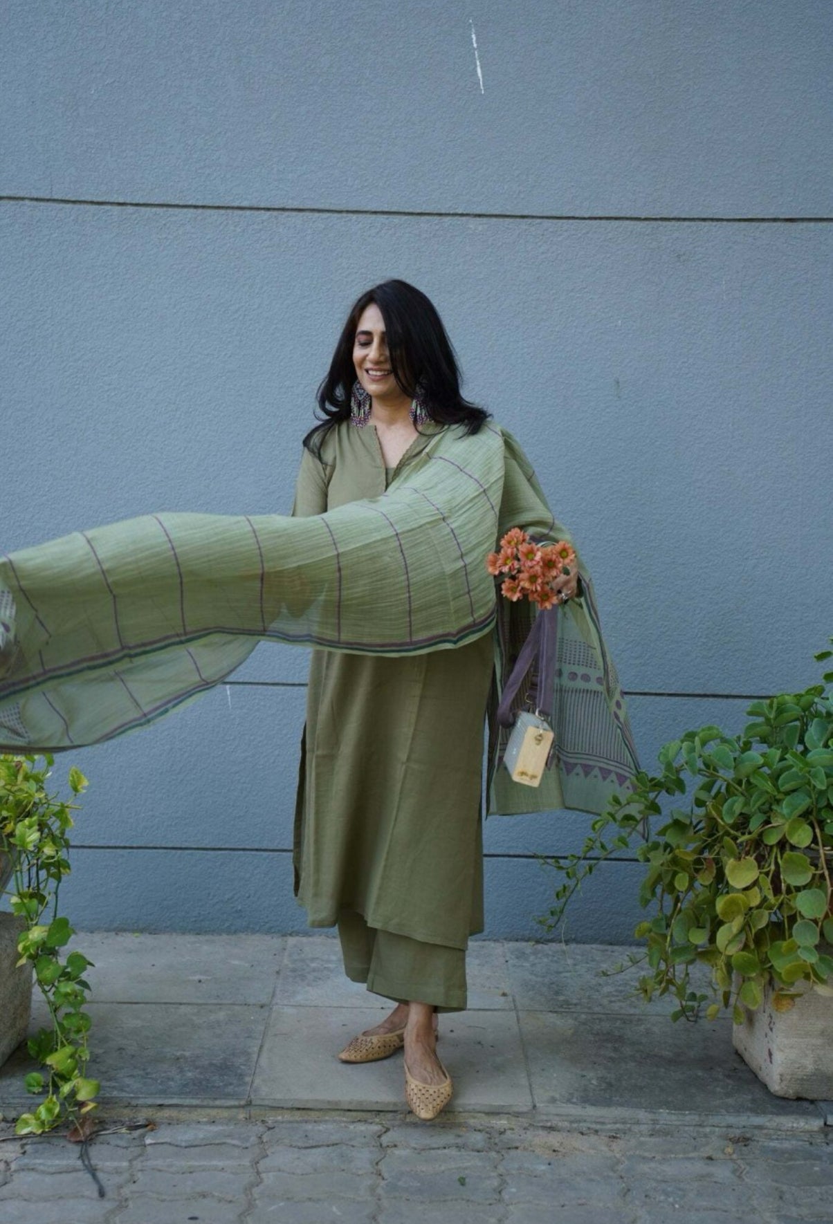 Olive Essence Kurta-Pant Dupatta Set