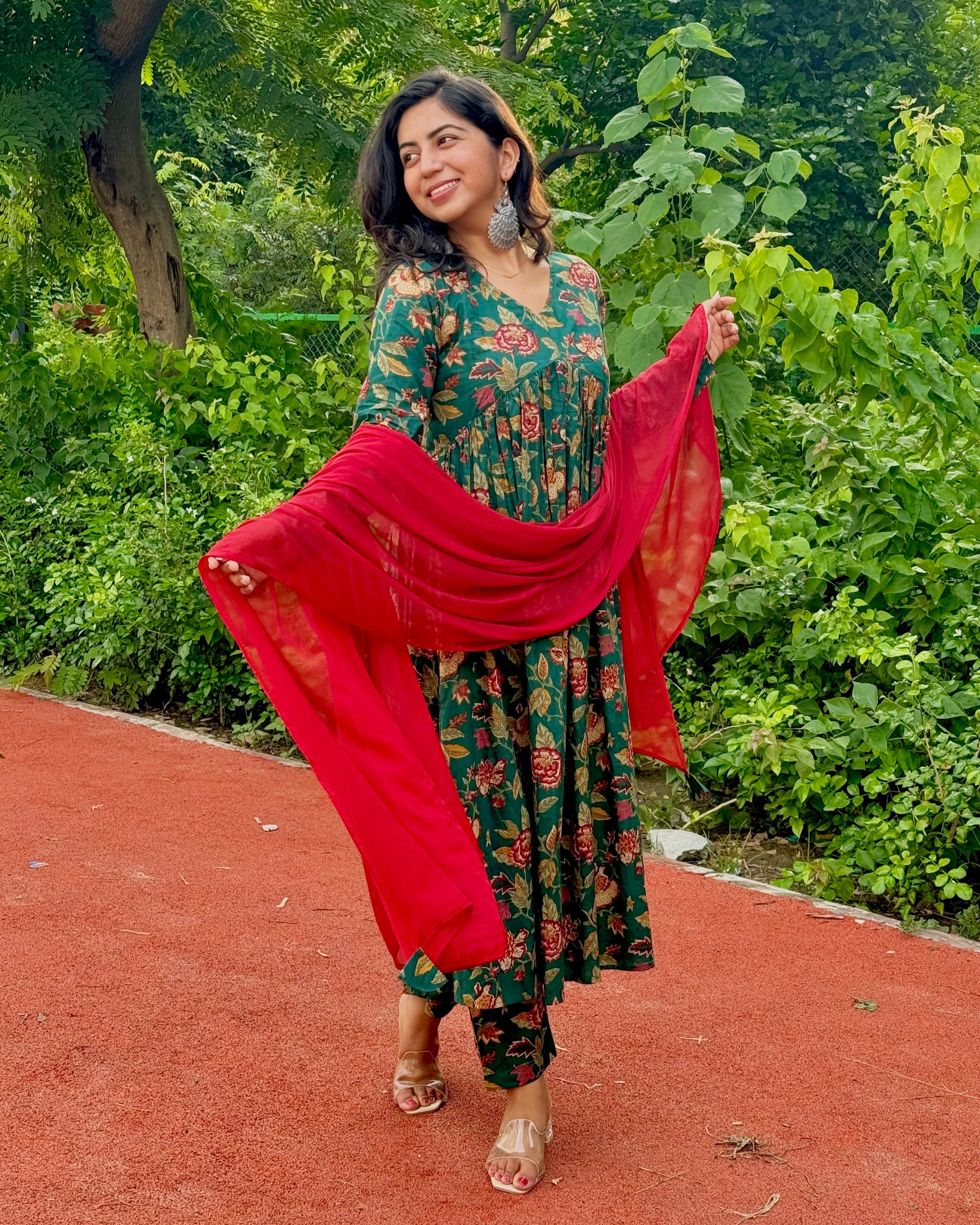 Green Rose Flower Suit Set