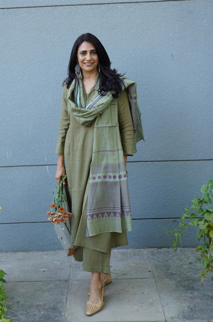 Olive Essence Kurta-Pant Dupatta Set