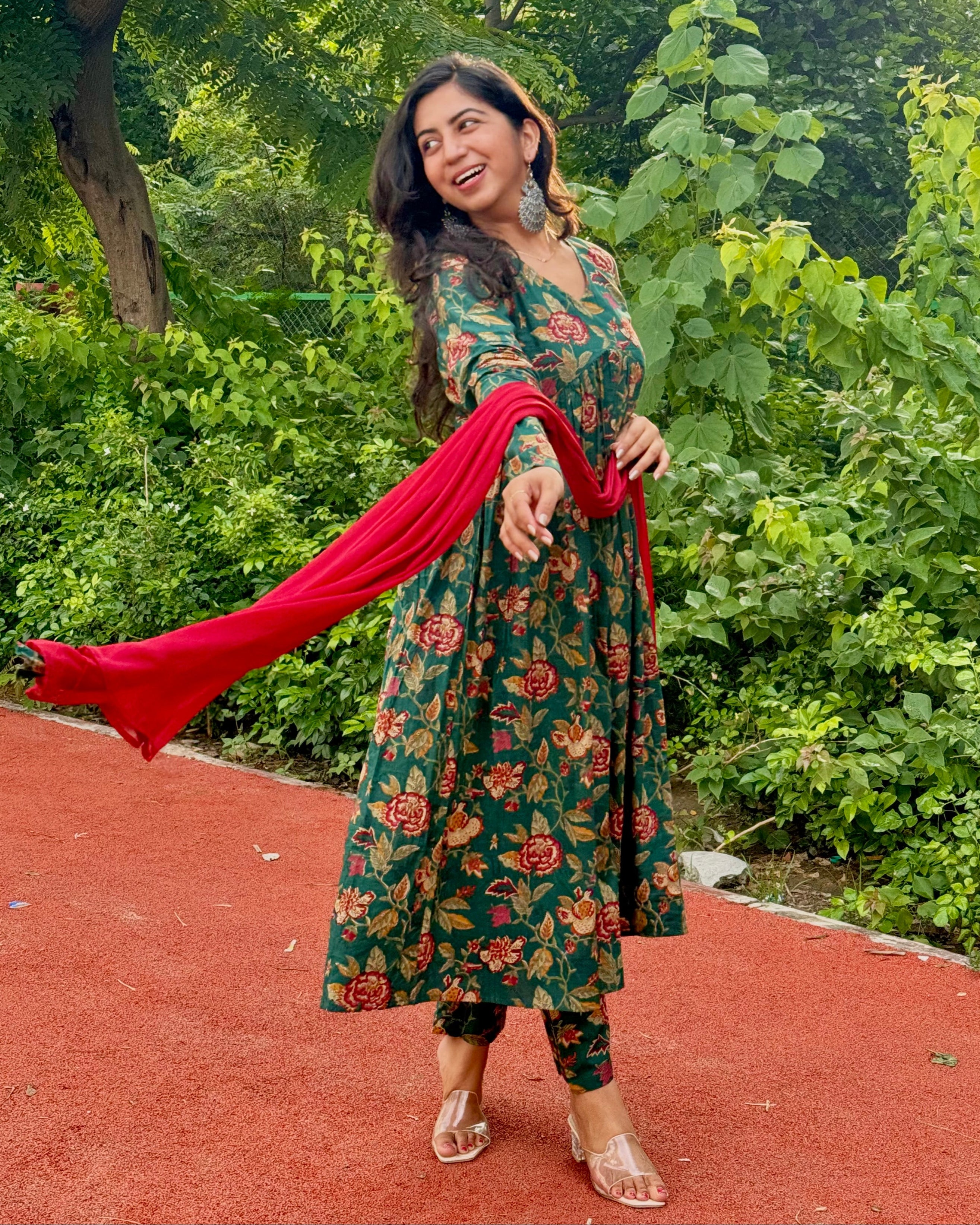 Green Rose Flower Suit Set