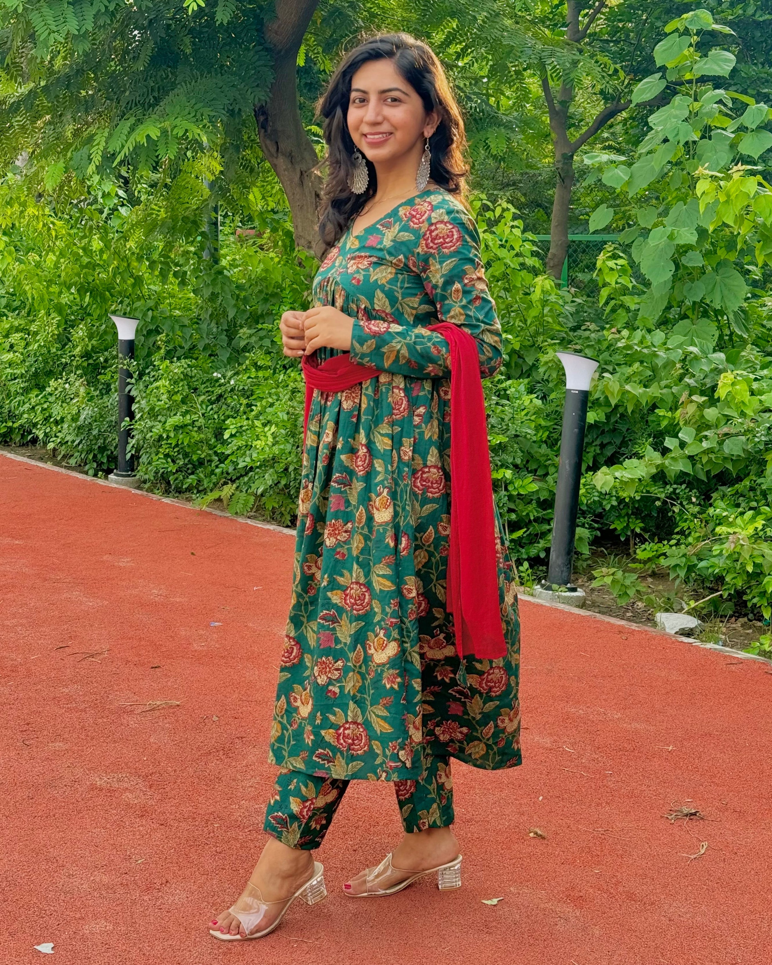 Green Rose Flower Suit Set