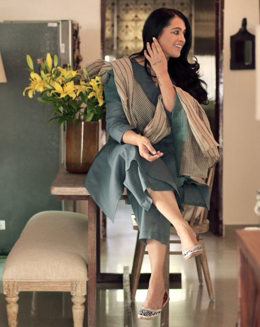 Misty Blue Kurta-Pant Dupatta Set