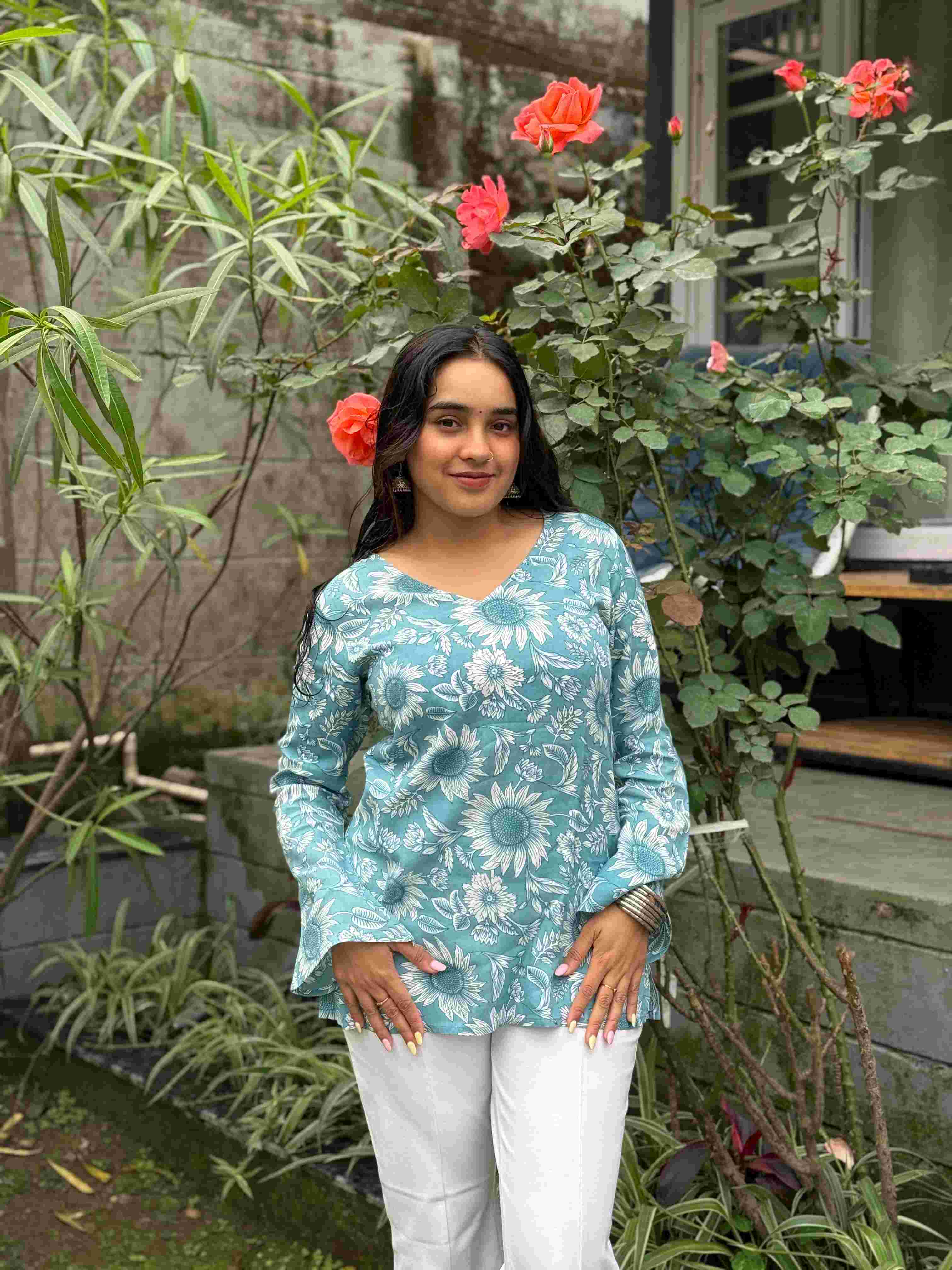 Sea Bloom Bell Sleeve Kurti