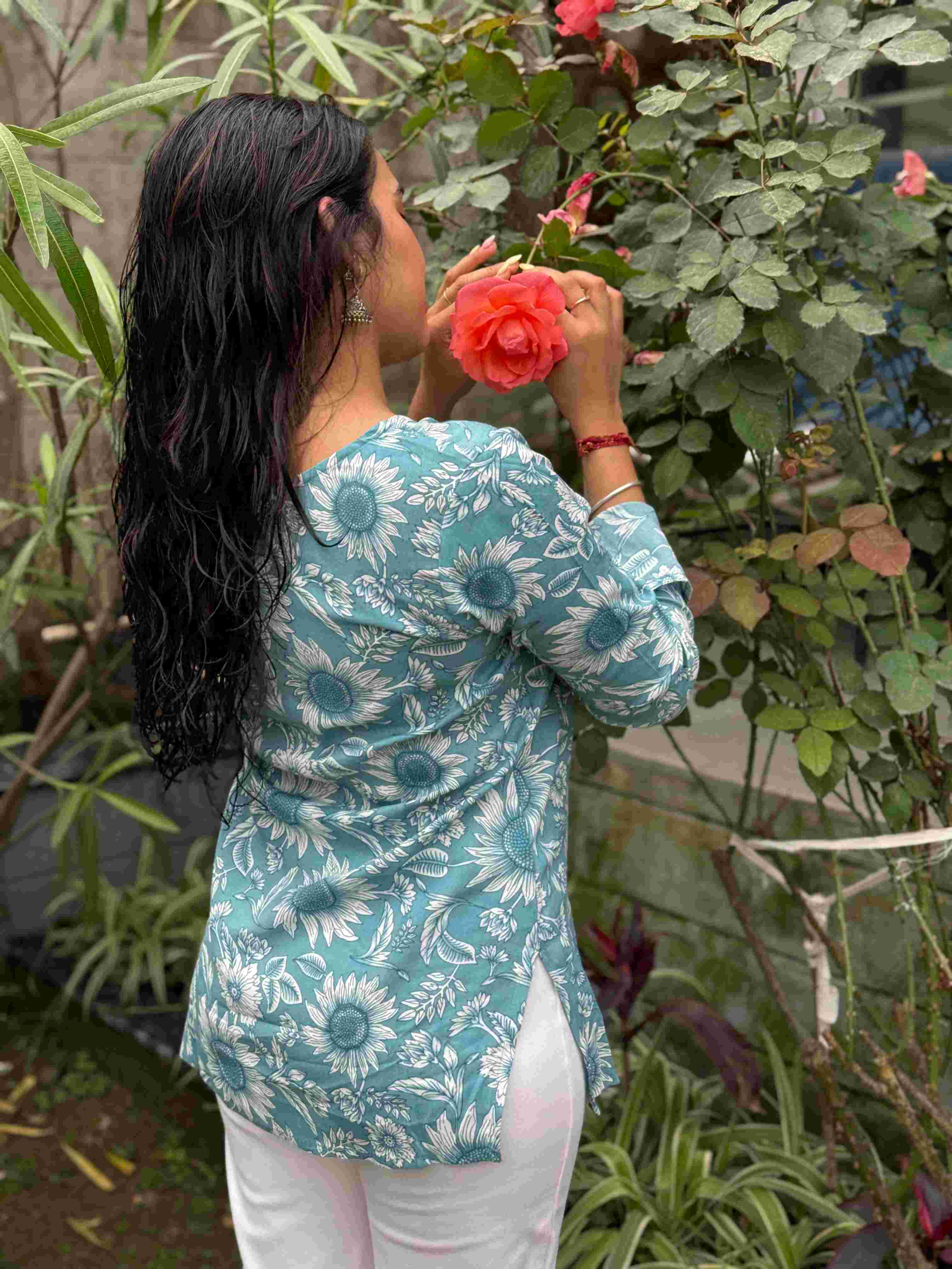 Sea Bloom Bell Sleeve Kurti