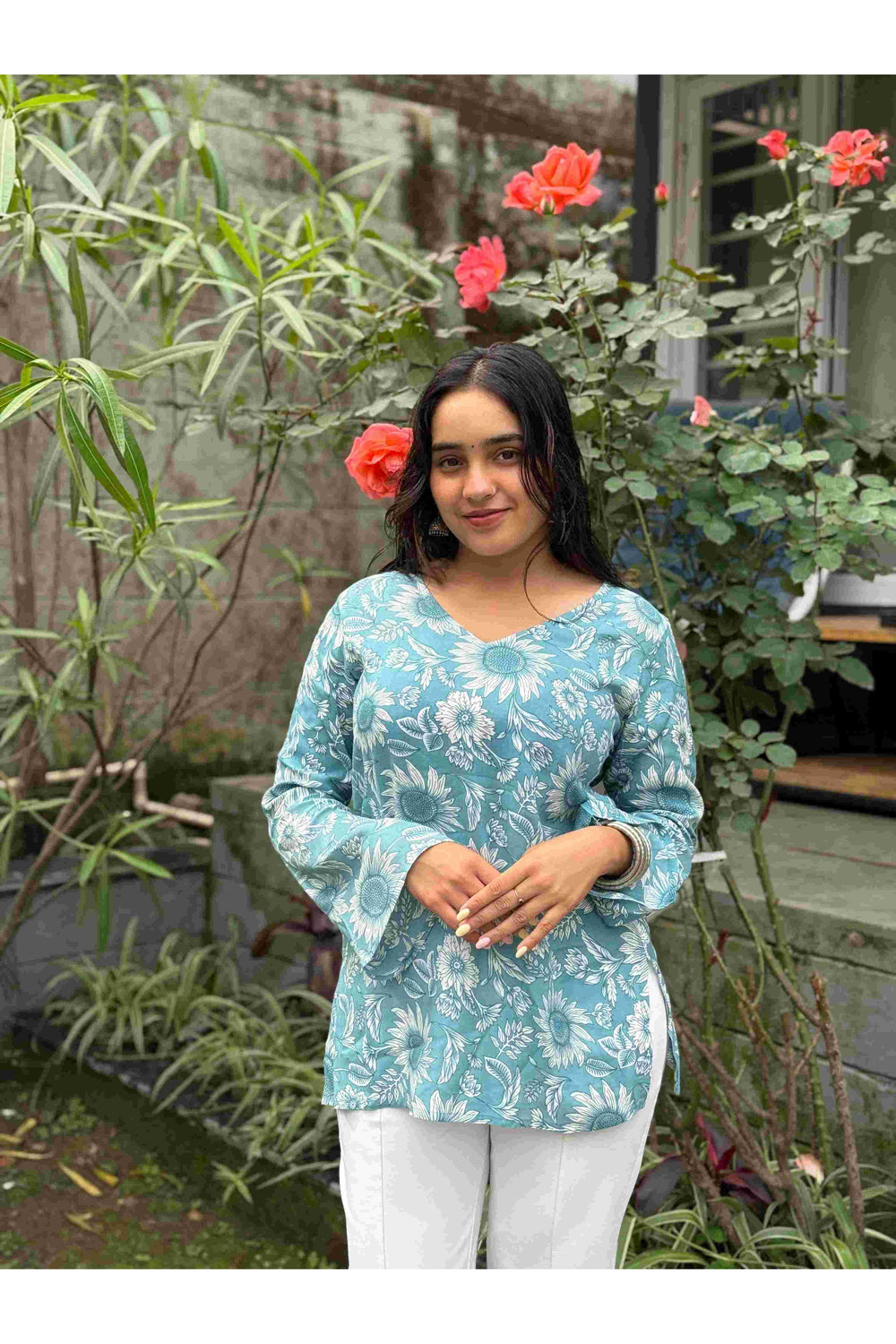 Sea Bloom Bell Sleeve Kurti
