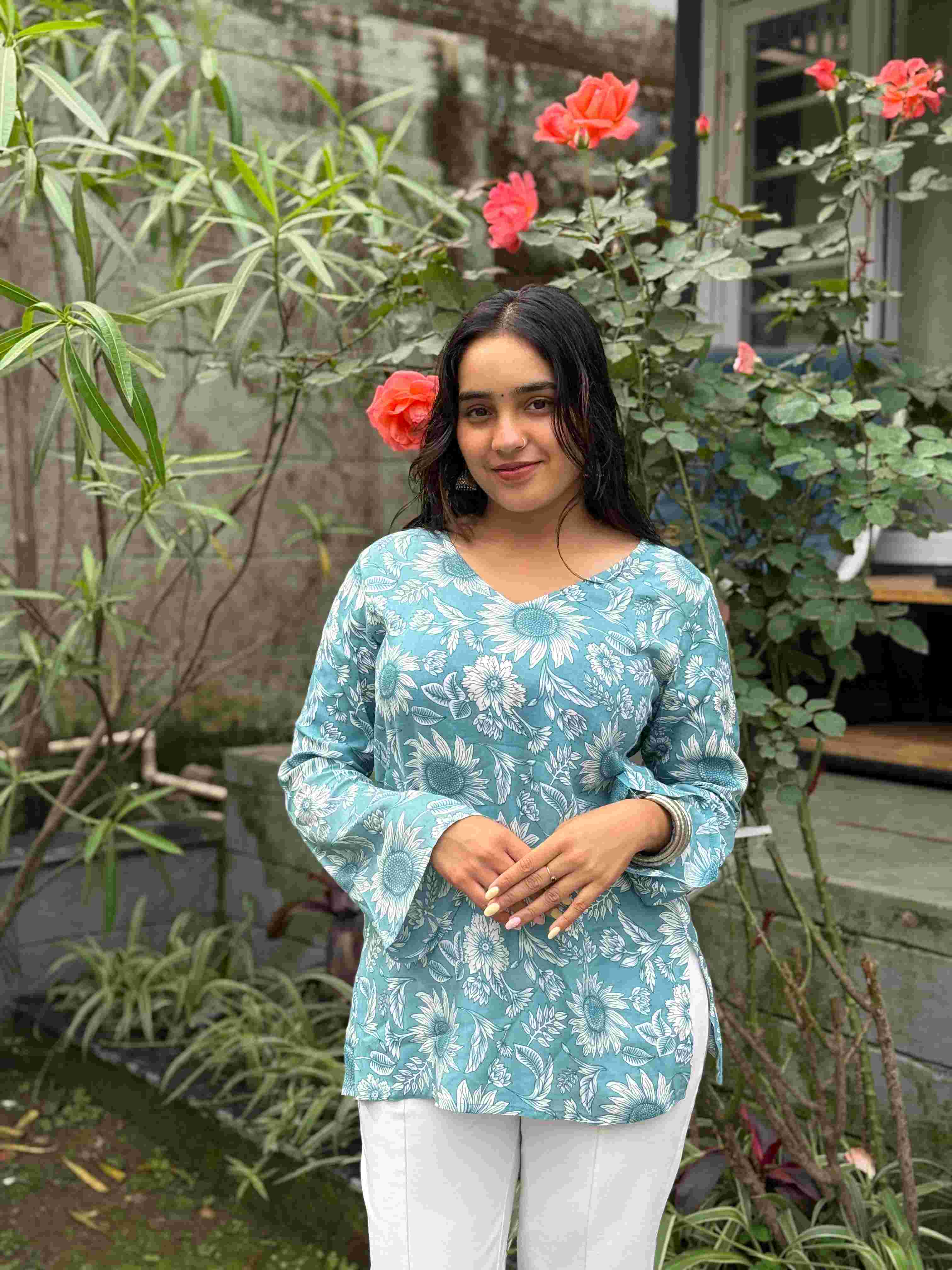 Sea Bloom Bell Sleeve Kurti
