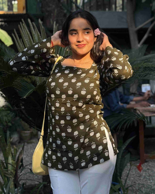 Olive Tulip  Short Kurti