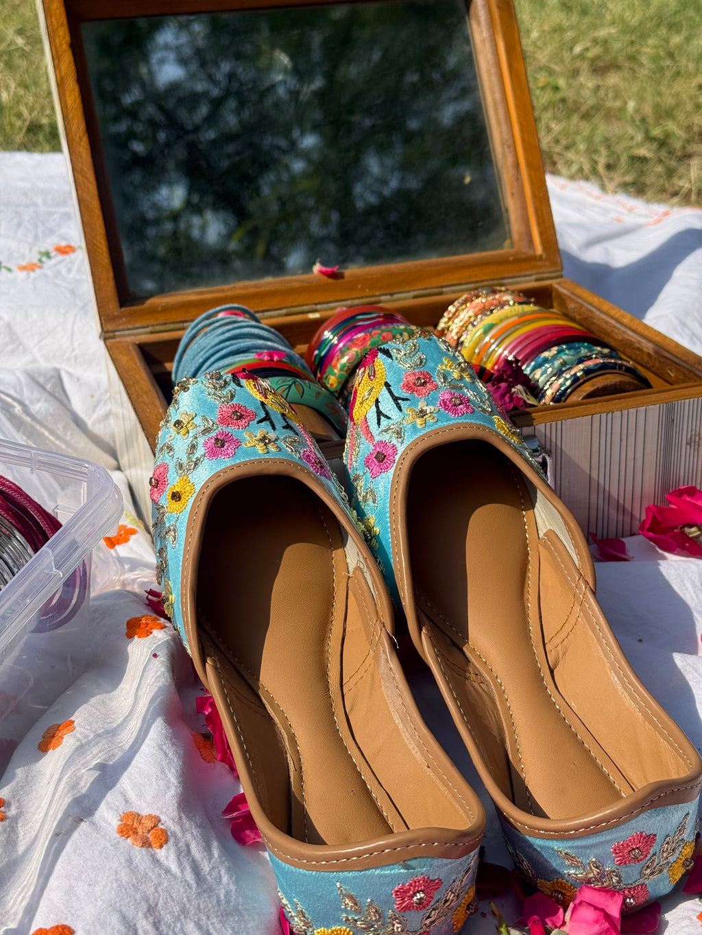 Sky Blue Bird Motif Hand Embroidered Jutti for Women