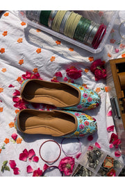 Sky Blue Bird Motif Hand Embroidered Jutti for Women