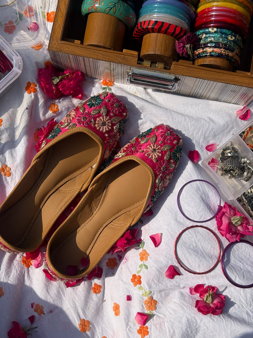 Rani Pink Floral Embroidered Festive Jutti for Women