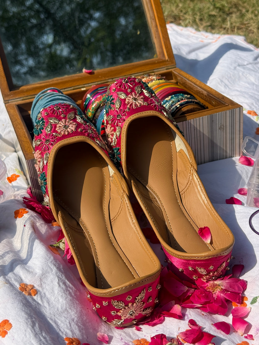 Rani Pink Floral Embroidered Festive Jutti for Women