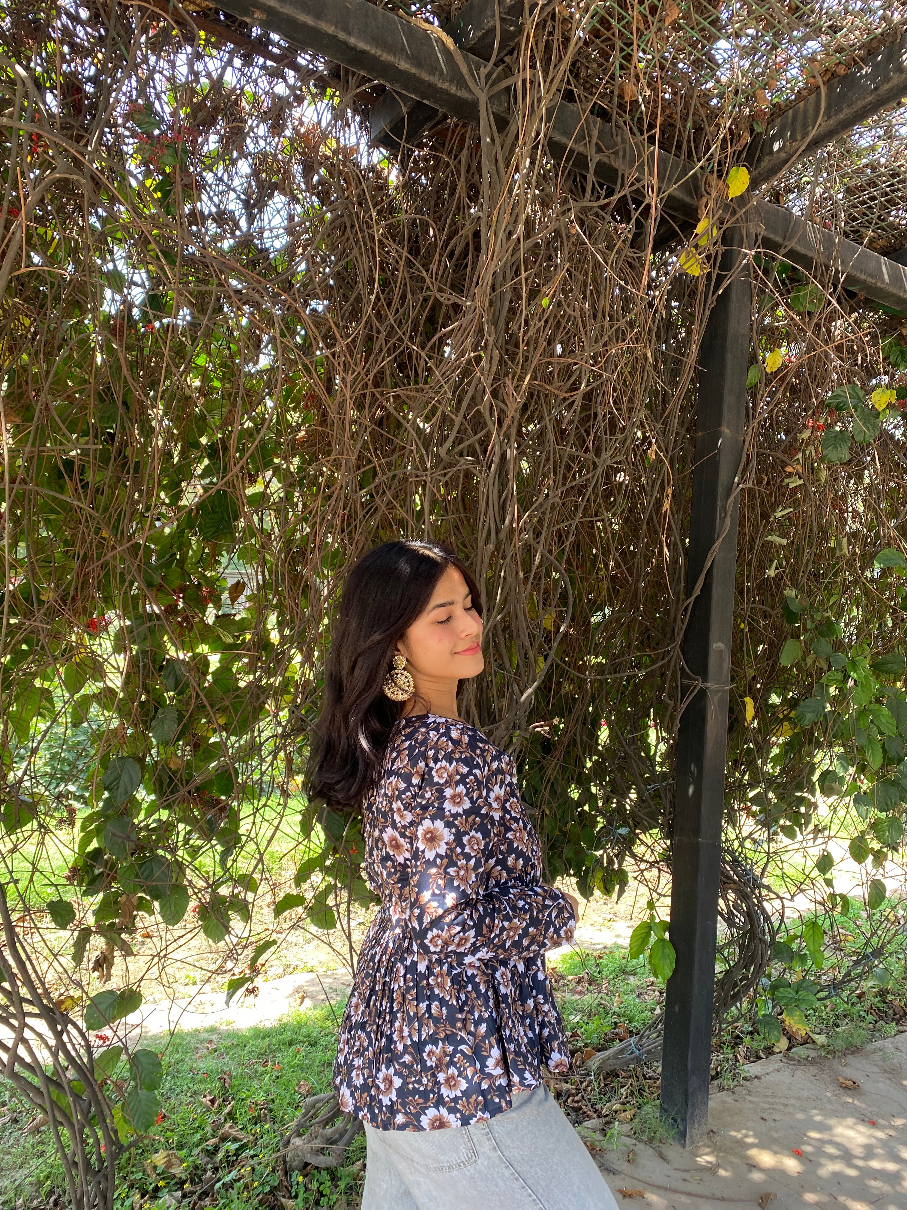 Bluish Floral Peplum Top