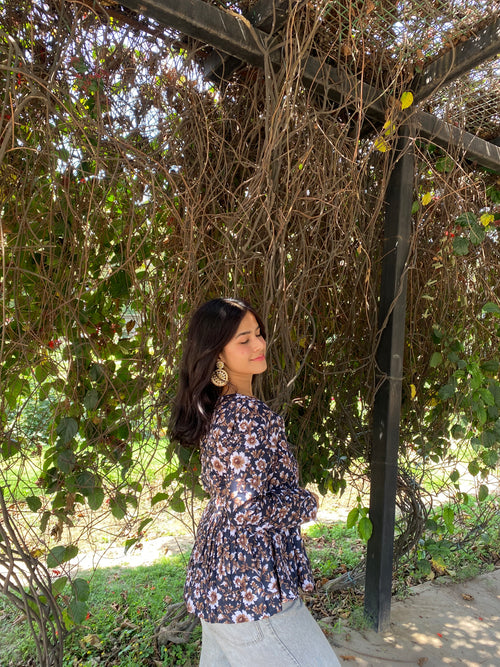 Bluish Floral Peplum Top