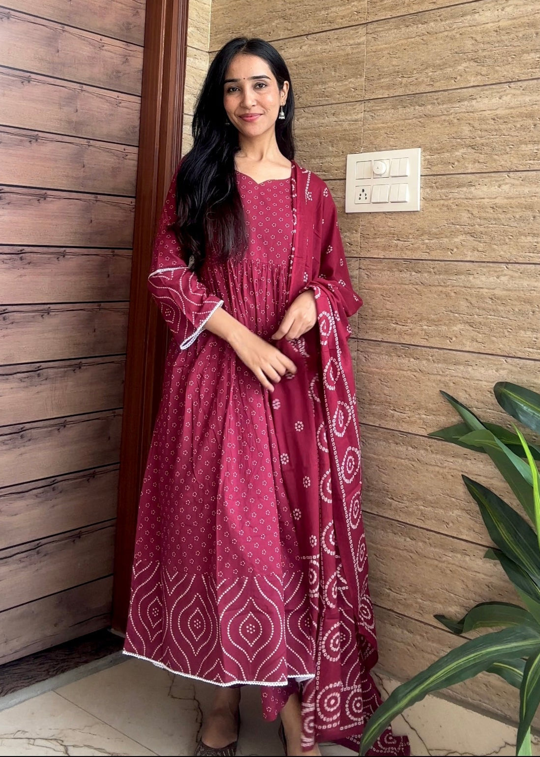 Ruby Anarkali Suit Set with Dupatta