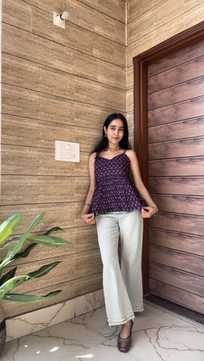 Purple Strap Peplum Top