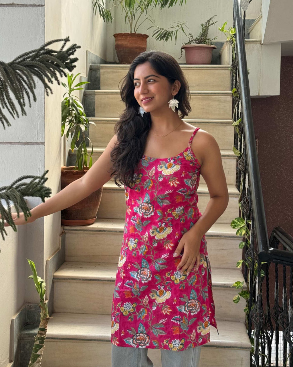 Pink strap kurta