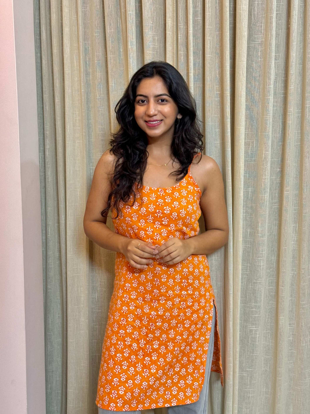 Orange strap kurta
