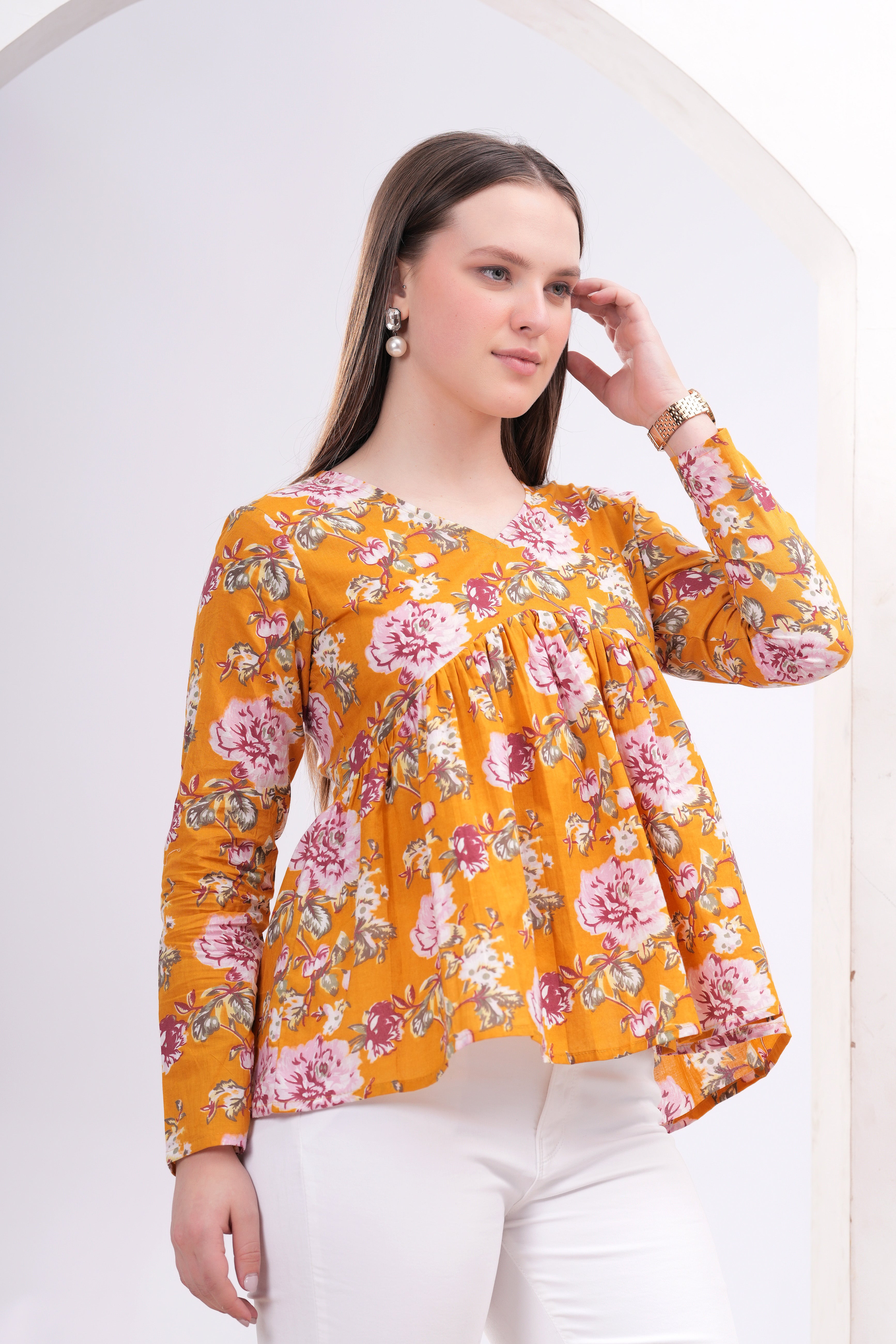 Mustard Full Sleeves Peplum Top