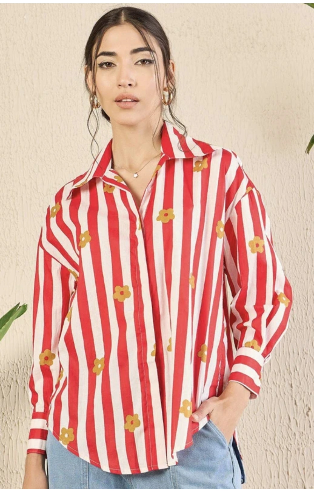 Red White Striped Printed Shirt