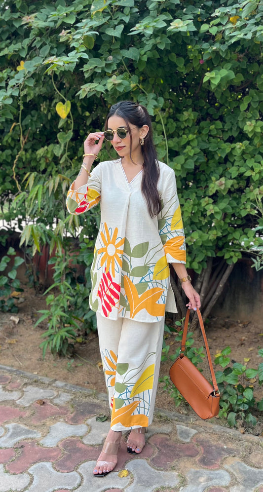 Bloom White Cotton Flex Co-ord Set
