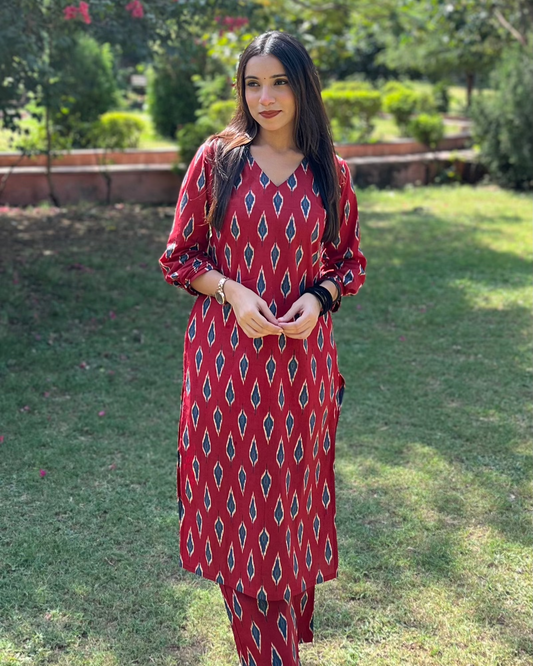 Red Ikkat Kurta Pant