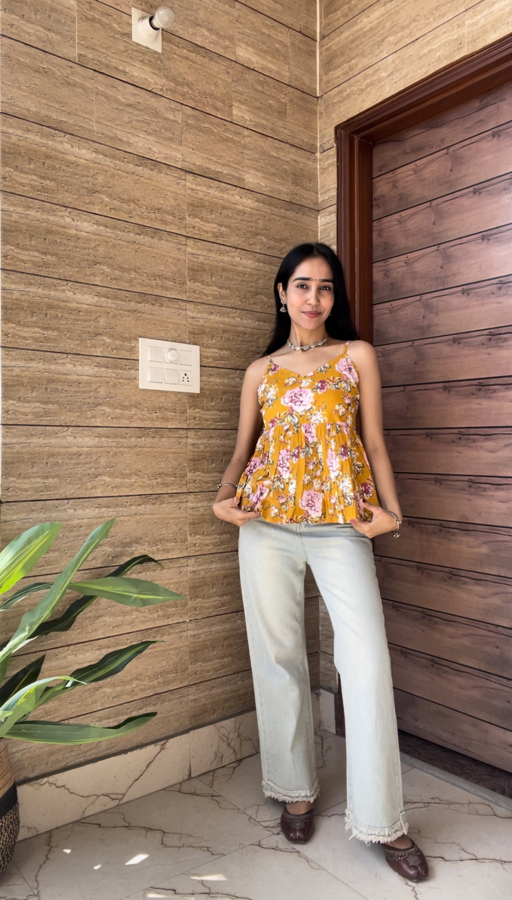 Mustard Strap  Peplum Top