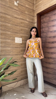 Mustard Strap  Peplum Top