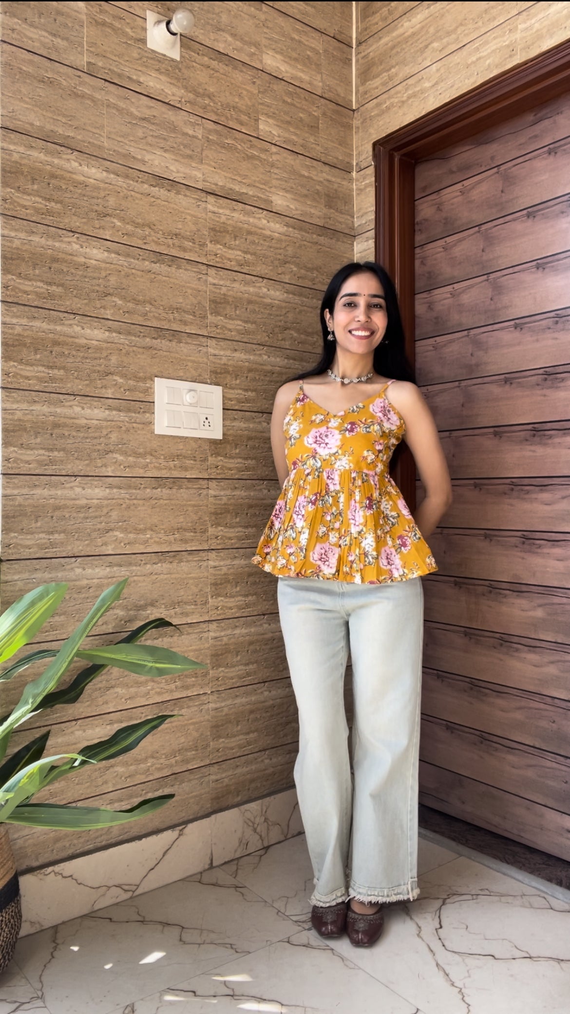 Mustard Strap  Peplum Top