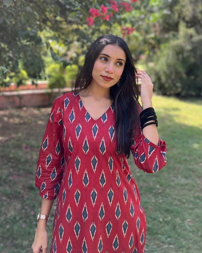 Red Ikkat Kurta Pant