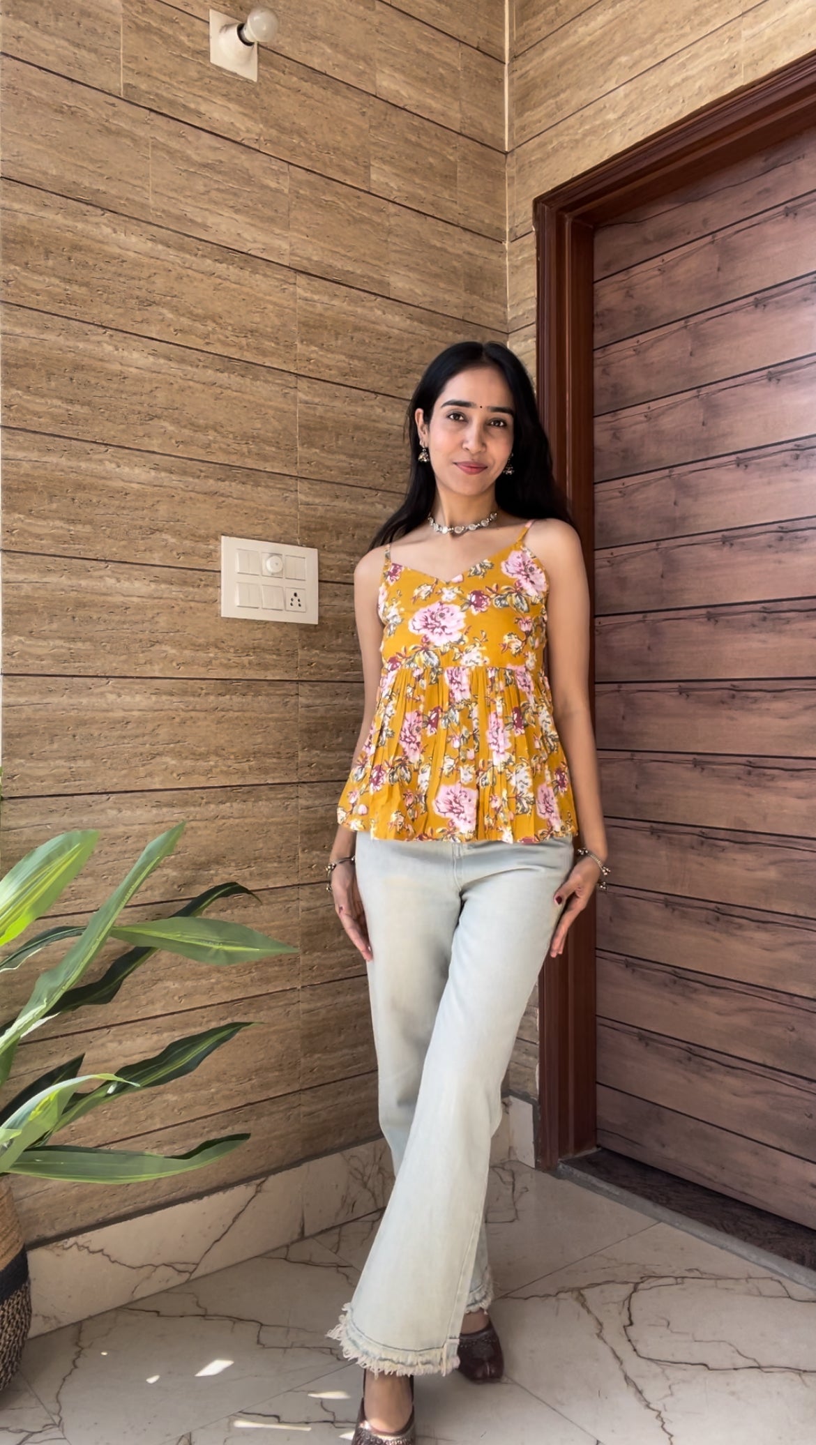 Mustard Strap  Peplum Top