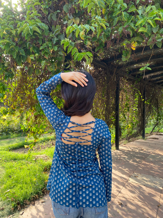Teal floral short kurti