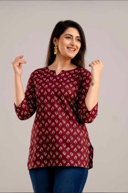 Brown Booti Short kurta