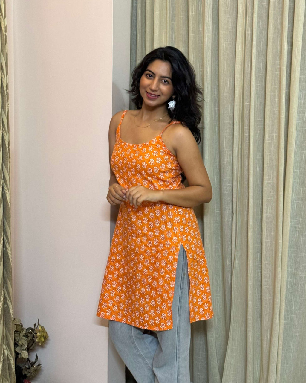 Orange strap kurta